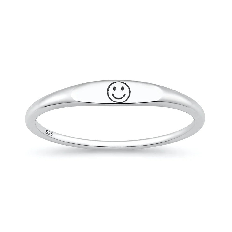 Sterling Silver Oxidized And Polished Happy Face Ring