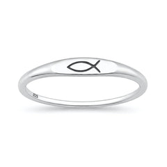Sterling Silver Oxidized And Polished Christian Fish Ring