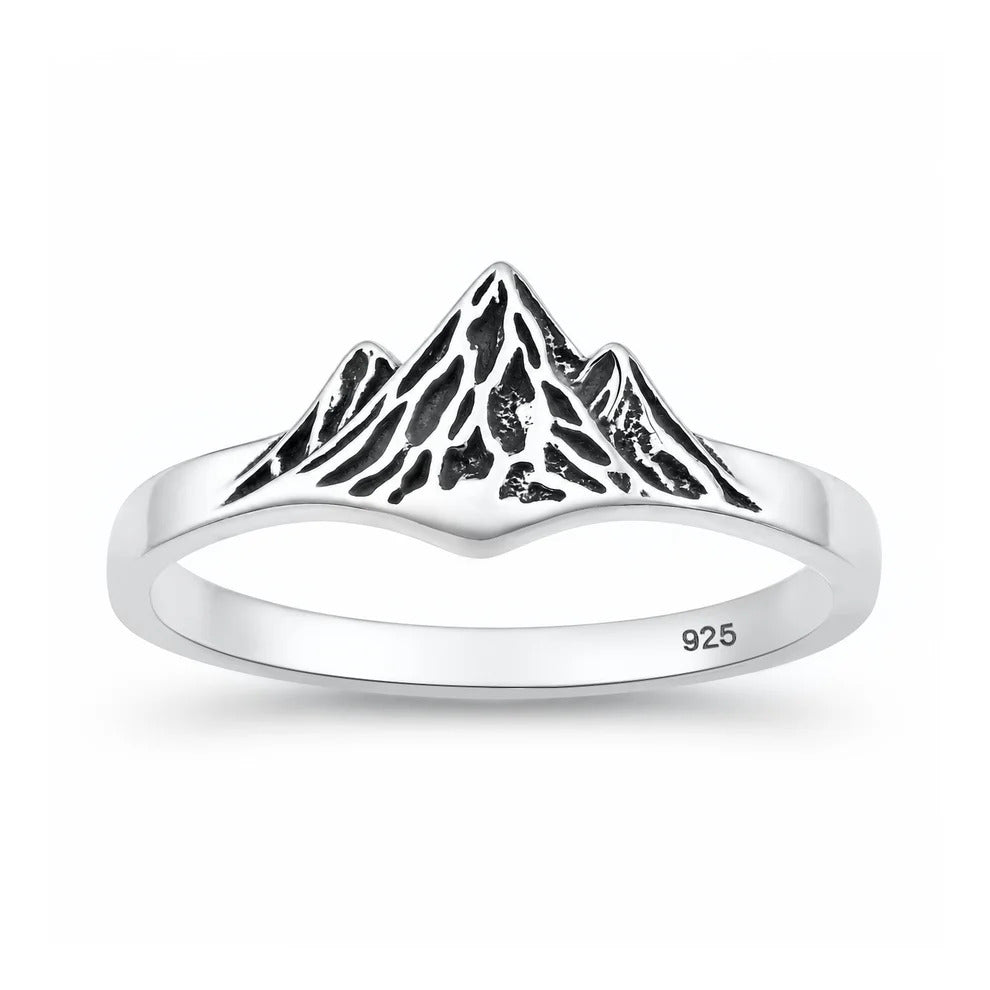 Sterling Silver Oxidized And Polished Mountains Ring