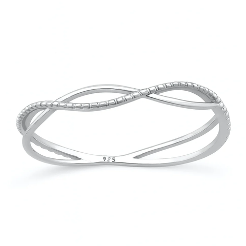 Sterling Silver Rhodium Plated Twisted Infinity Ring