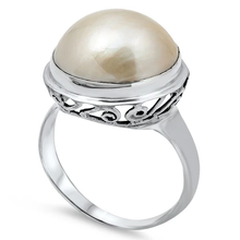 Load image into Gallery viewer, Sterling Silver Round 18mm Genuine White Mabe Pearl Ring