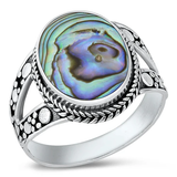 Sterling Silver Oxidized Abalone Bali Ring