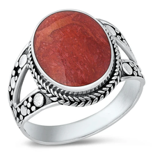 Load image into Gallery viewer, Sterling Silver Oxidized Red Coral Bali Ring