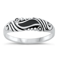 Load image into Gallery viewer, Sterling Silver Wave Black Agate Stone Ring