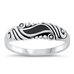 Sterling Silver Wave Black Agate Stone Ring