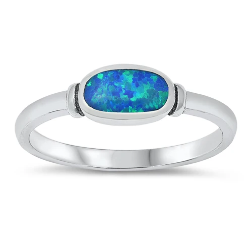Sterling Silver Blue Lab Opal Oval Ring