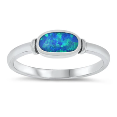 Sterling Silver Blue Lab Opal Oval Ring