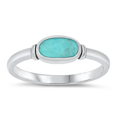 Sterling Silver Simulated Turquoise Oval Stone Ring