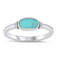 Load image into Gallery viewer, Sterling Silver Simulated Turquoise Oval Stone Ring