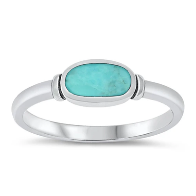 Sterling Silver Simulated Turquoise Oval Stone Ring