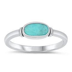 Sterling Silver Simulated Turquoise Oval Stone Ring