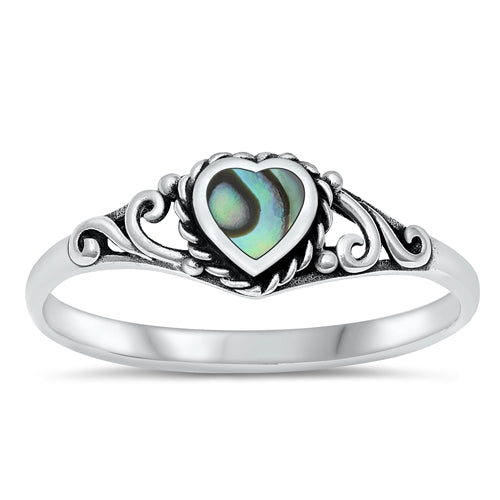 Sterling Silver Heart Abalone CZ Ring