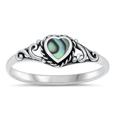 Sterling Silver Heart Abalone CZ Ring