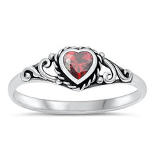 Load image into Gallery viewer, Sterling Silver Heart Oxidized Garnet CZ Ring