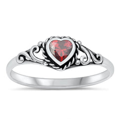 Sterling Silver Heart Oxidized Garnet CZ Ring