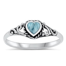 Load image into Gallery viewer, Sterling Silver Heart Genuine Larimar CZ Ring