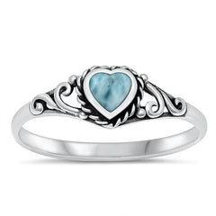 Sterling Silver Heart Genuine Larimar CZ Ring