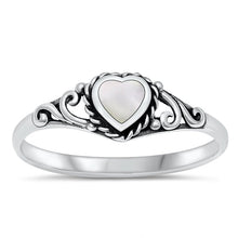 Load image into Gallery viewer, Sterling Silver Heart Mother of Pearl CZ Ring