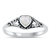 Sterling Silver Heart Mother of Pearl CZ Ring