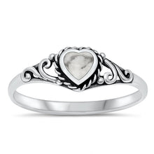 Load image into Gallery viewer, Sterling Silver Oxidized Heart White Buffalo Turquoise Ring-6.1mm