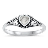 Sterling Silver Oxidized Heart White Buffalo Turquoise Ring-6.1mm