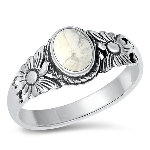 Sterling Silver Oxidized White Buffalo Turquoise Ring-9mm