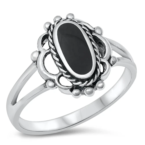 Sterling Silver Flower Black Agate Stone Ring