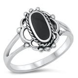 Sterling Silver Flower Black Agate Stone Ring