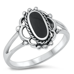 Sterling Silver Flower Black Agate Stone Ring