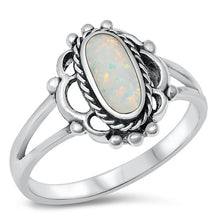 Load image into Gallery viewer, Sterling Silver Oxidized White Lab Opal Ring