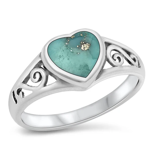 Sterling Silver Heart Genuine Turquoise Stone Ring