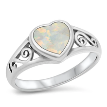 Load image into Gallery viewer, Sterling Silver Heart White Lab Opal Ring