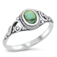 Load image into Gallery viewer, Sterling Silver Abalone Stone Oval Ring
