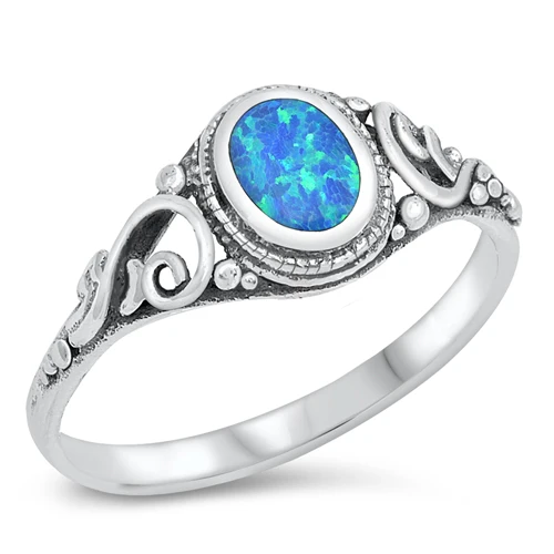 Sterling Silver Oxidized Blue Opal Oval Ring