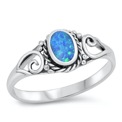 Sterling Silver Blue Lab Opal Stone Ring