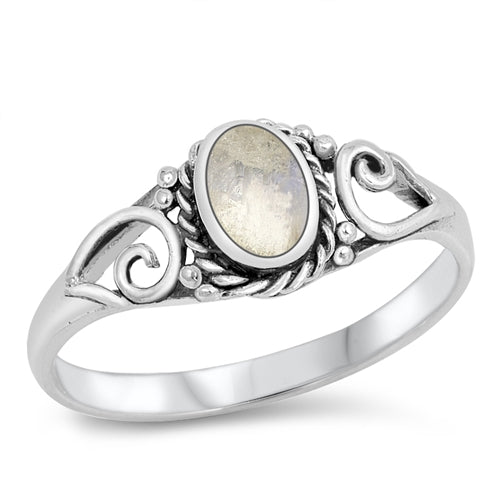 Sterling Silver Oxidized Oval Moonstone Ring