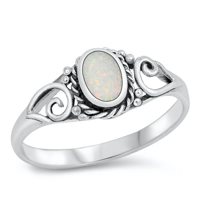 Sterling Silver White Lab Opal Stone Ring