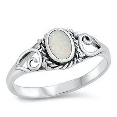 Sterling Silver White Lab Opal Stone Ring