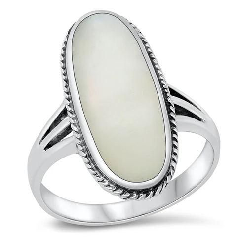Sterling Silver Oxidized Mother Of Pearl Oval Ring
