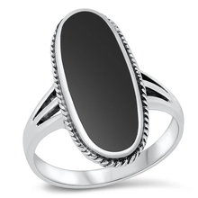 Load image into Gallery viewer, Sterling Silver Black Agate Oval Ring