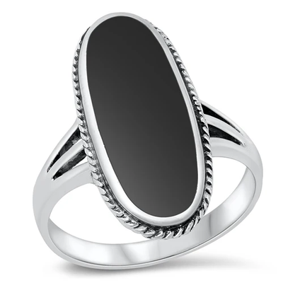 Sterling Silver Black Agate Oval Ring