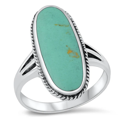 Sterling Silver Simulated Turquoise Oval Ring