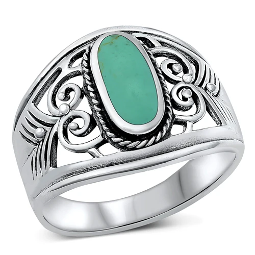 Sterling Silver Oval Simulated Turquoise Stone Ring
