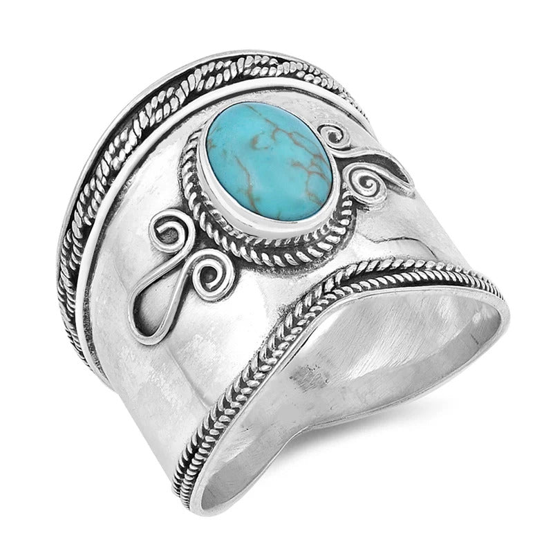 Sterling Silver 18mm Turquoise Bali Ring