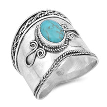 Load image into Gallery viewer, Sterling Silver 18mm Turquoise Bali Ring