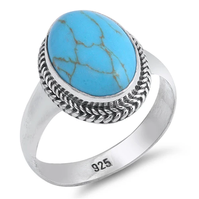 Sterling Silver Simulated Turquoise Bali Style Ring