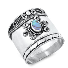 Load image into Gallery viewer, Sterling Silver Abalone Shell Bali Style Ring