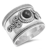 Sterling Silver Black Agate Bali Style Ring