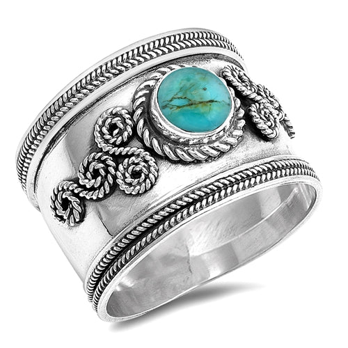Sterling Silver Genuine Turquoise Bali Style Ring