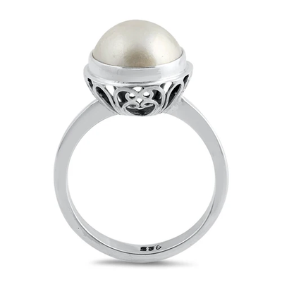 Sterling Silver Round 13mm Genuine Mabe Pearl Ring